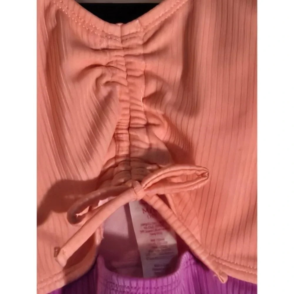 Justice Beach Girls One Piece Swimsuit Ribbed Colorblock Orange Purple Size M 10